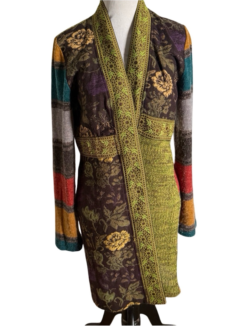Tracey Porter Sweater Jacket BoHo Eclectic Style Wool Blend Patchwork Women Sz S